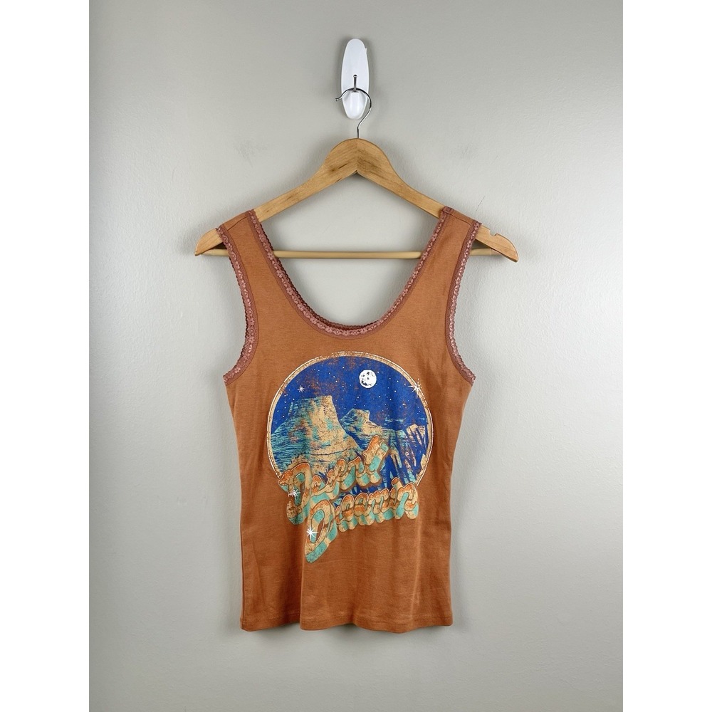 Bandit Brand Womens Sz L Tank Top Country Western Boho Lace Trim USA Cotton